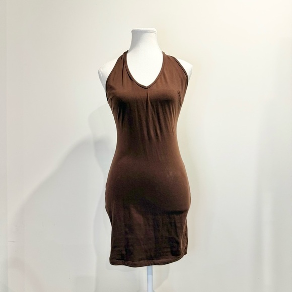 Princess Polly | women's small Chocolate Mini halter dress with deep v-neck - Picture 2 of 6